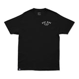 Black kids T-shirt with small front chest logo graphic