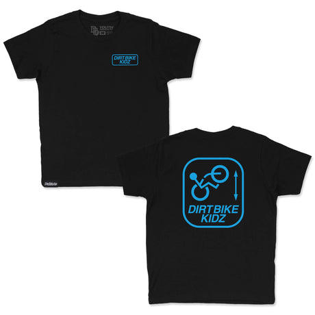 Black youth premium tee set with Dirtbike Kidz chest logo and large back graphic