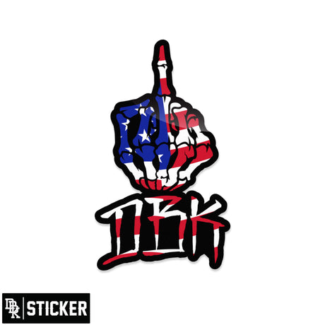 Finger LE sticker: skull fist with stars, red/white/blue, black outline