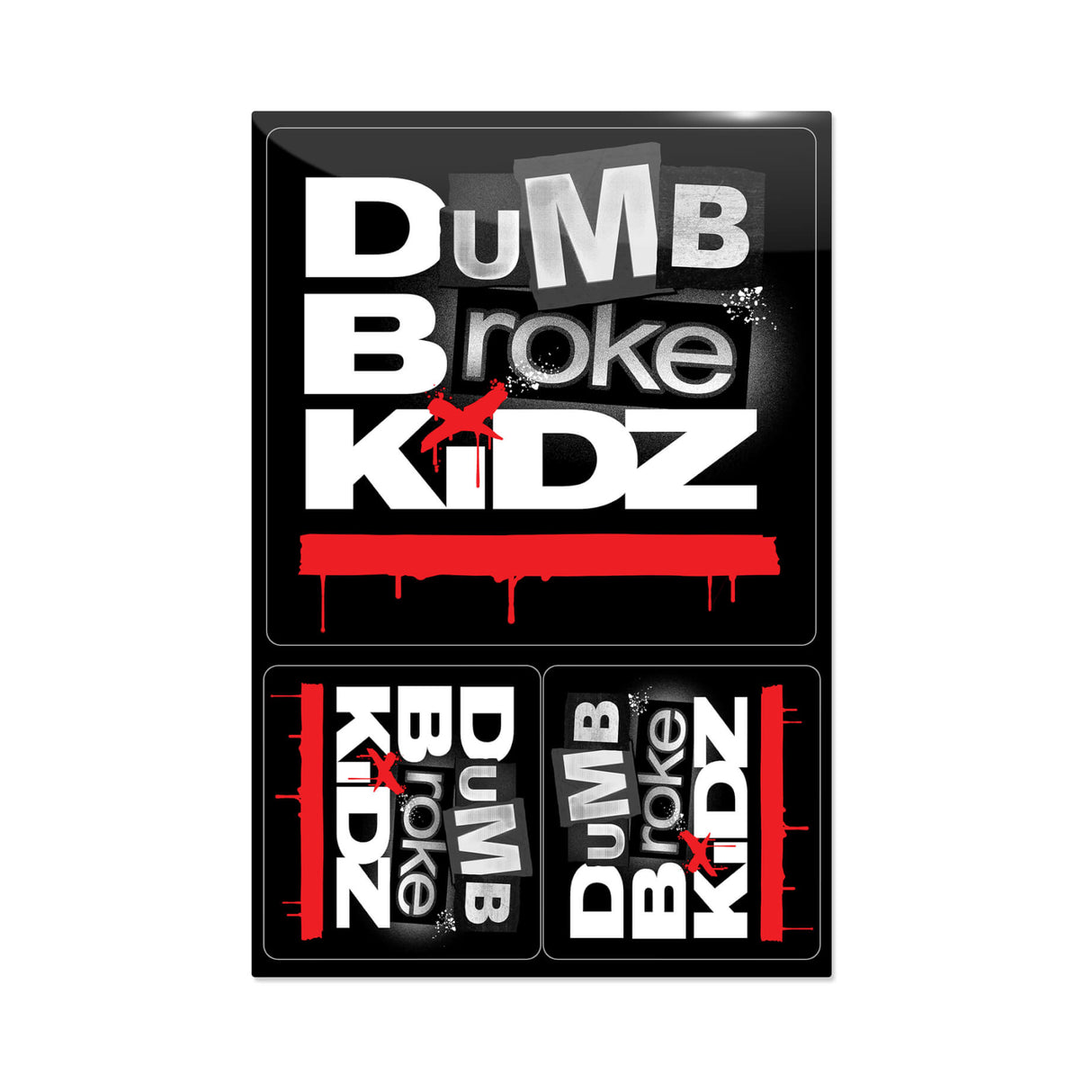 Sticker pack featuring 'Dumb Broke Kidz' logo and four smaller wordmark stickers