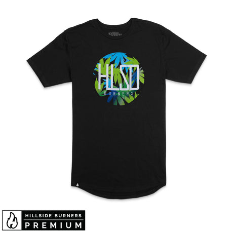 Hillside Burners black T-shirt with colorful chest logo print