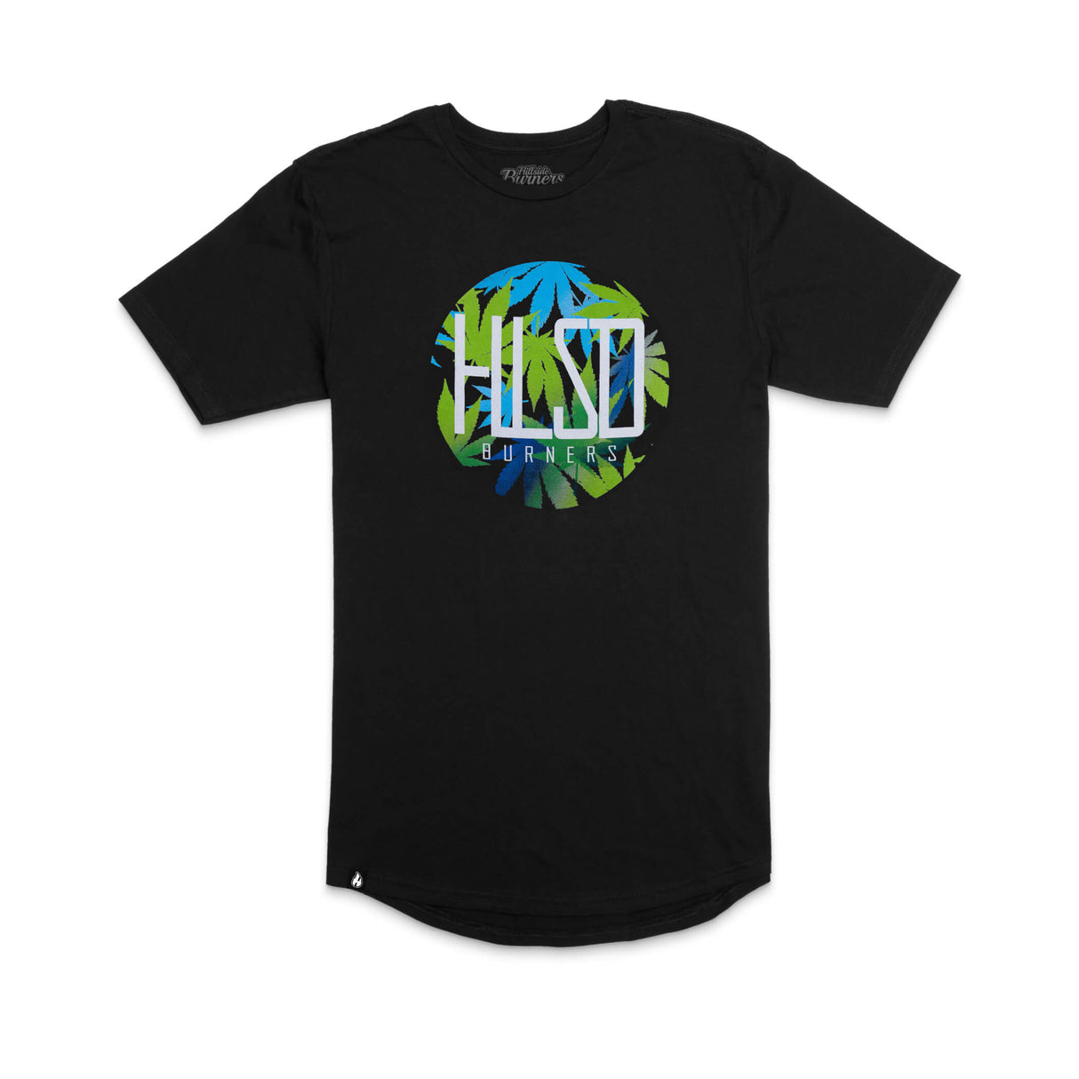 Black Hillside Burners T-shirt with circular colorful chest logo graphic