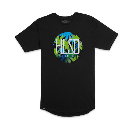 Black Hillside Burners T-shirt with circular colorful chest logo graphic