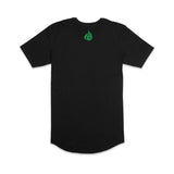 Black Hillside Burners T-shirt with small green flame-style logo emblem on upper chest