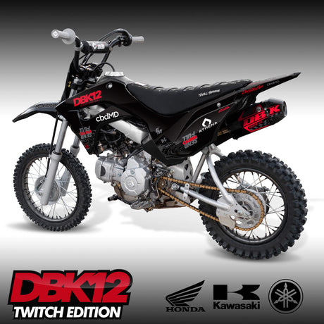 DBK12 Twitch Edition pit bike negra y roja, motor y ruedas con neumáticos de tacos