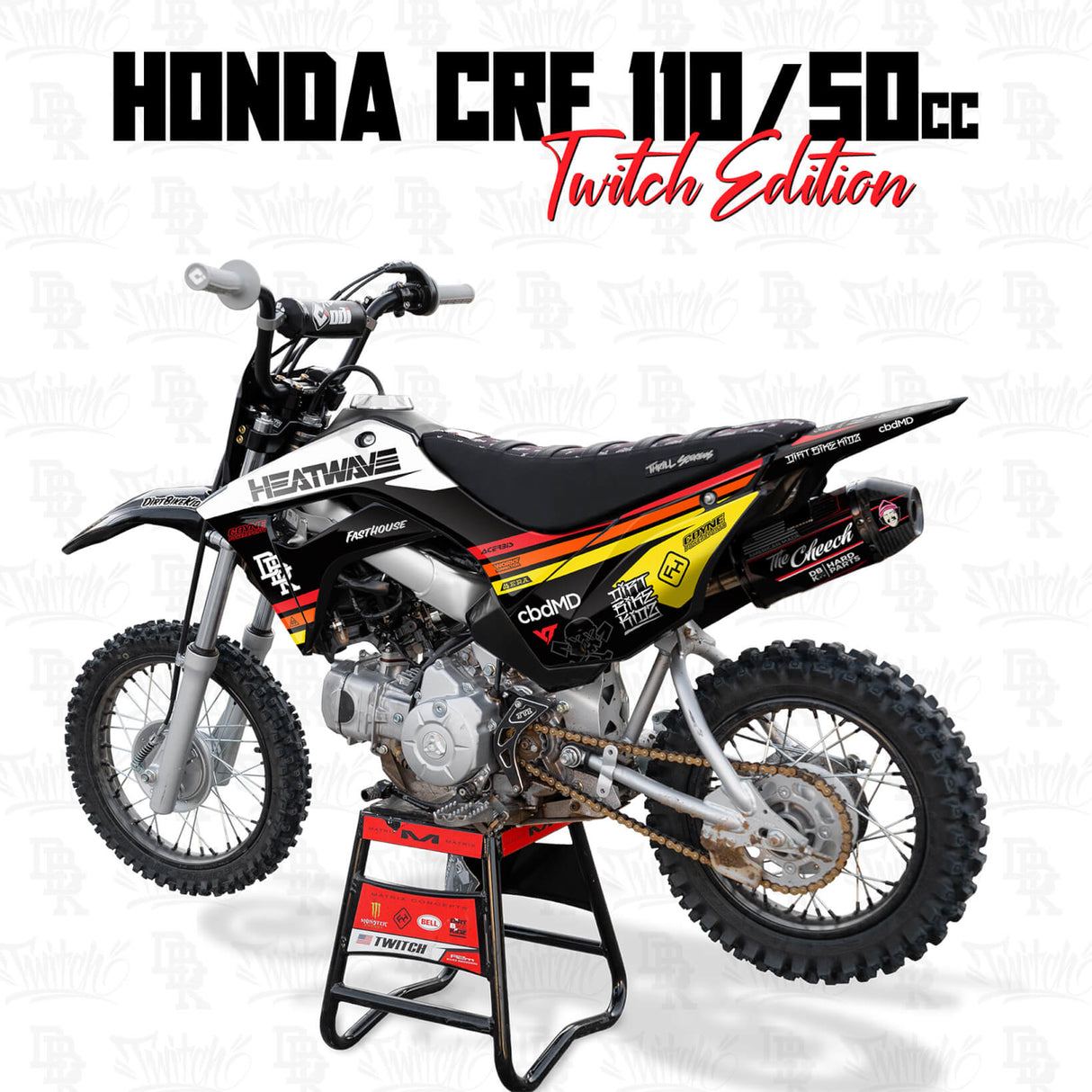 Honda CRF 110/50 Sunrise Edition: schwarzes Dirtbike mit bunt gestreiftem Dekor
