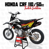 Honda CRF 110/50 Sunrise Edition: schwarzes Dirtbike mit bunt gestreiftem Dekor