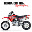 Honda CRF 110/50 signature kit motocross bike in red, black, and white