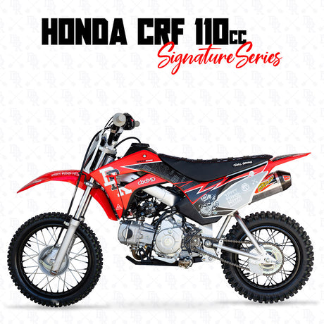 Honda CRF 110/50 signature kit motocross bike in red, black, and white