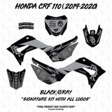 Honda CRF 110/50 signature kit decal pieces, black and gray