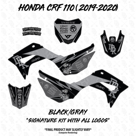 Honda CRF 110/50 signature kit decal pieces, black and gray