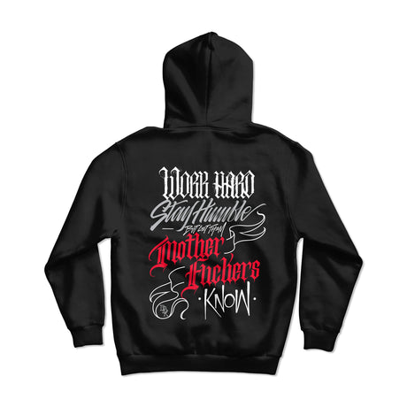 Black hoodie with large back graphic print and hood