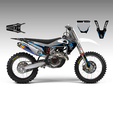 Husqvarna Graphic Kits dirt bike with matching loose graphic pieces for fenders and forks