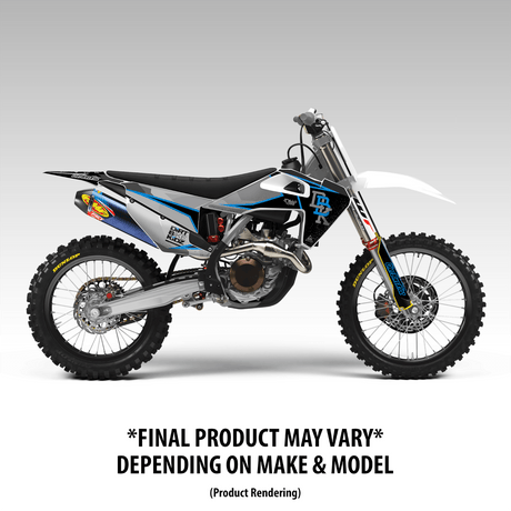 Husqvarna Graphic Kits dirt bike with blue, white, and black graphic kit panels