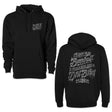 Black hoodie with chest graphic and front kangaroo pocket