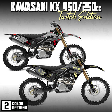 Kawasaki KX450F/KX250F graphics kit with black and yellow body panels and decals