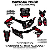 Motorcycle decal/graphic kit sheet with multiple black panels and red accents