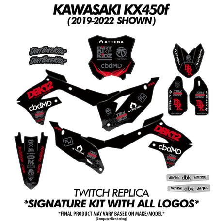 Twitch Replica signature graphics kit with logos and panels for KX450F