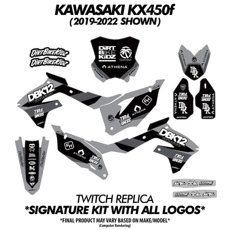 DBK12 Twitch Edition graphics kit sheet for KX450F with decals and panels