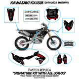 Motorcycle kit layout diagram showing black side plates and front fork graphics