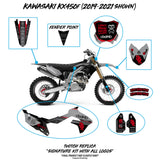 Kawasaki KX450F/KX250F graphics kit set with fender point, side plates, and front panel
