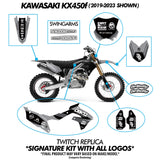 Signature graphics kit diagram showing off-road panel pieces for a gray motocross bike.