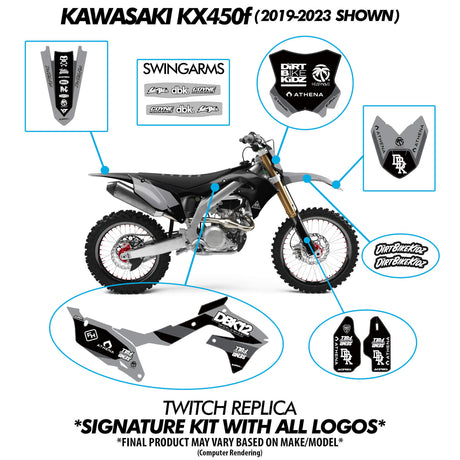 KX450F graphics kit diagram with Twitch Edition front plate and side panels