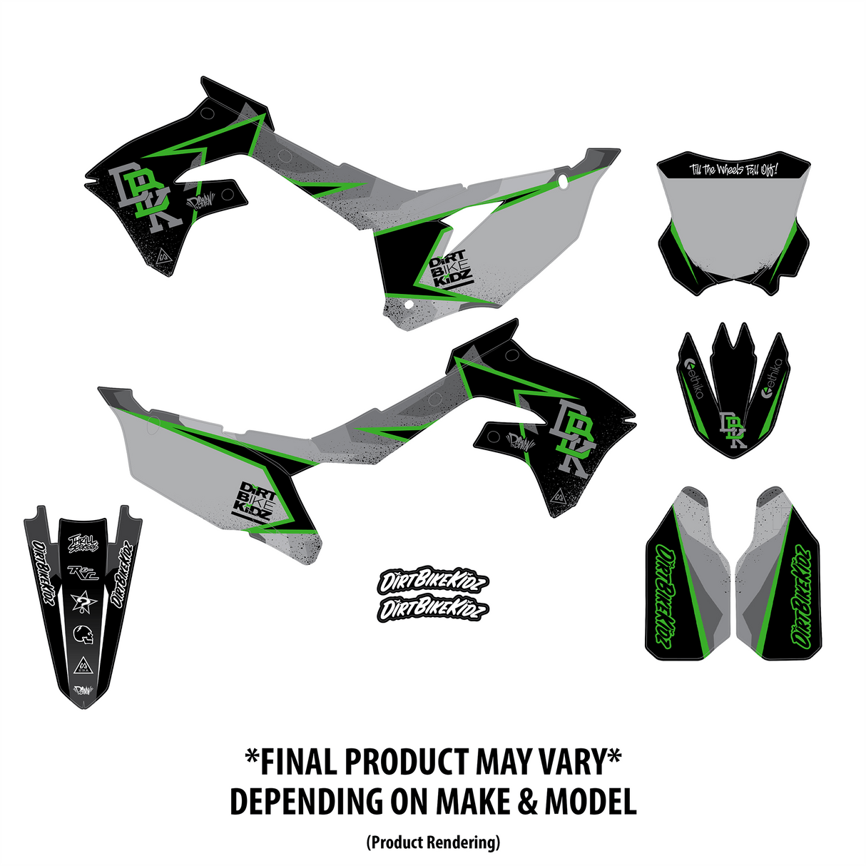 Motorcycle graphic kit template set with green accents on gray and black panels