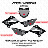 Custom number graphics set with black and gray decal placement pieces