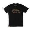 Black crewneck tee with multicolor dbk logo front