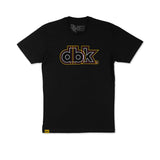 Black crewneck tee with multicolor dbk logo front