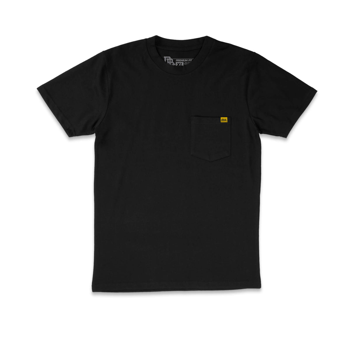 Black pocket T-shirt with short sleeves and crew neck