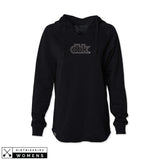 Black women’s hoodie with drawstring hood and dbk chest logo