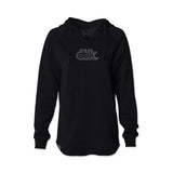 Black women’s hoodie with drawstring hood and dbk chest logo, long sleeves