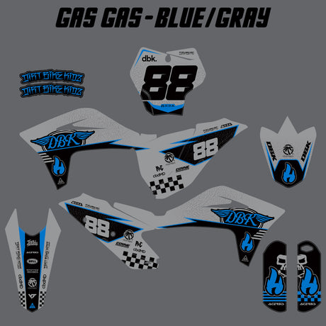 Blue/gray decal sheet with bike number 88 and matching side, front, and plate designs