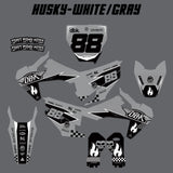 White and gray motorcycle decal pieces layout with 88-themed graphics and plates