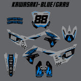 Kawasaki Blue/Gray motorcycle decal pieces with number 88 and side plate panels