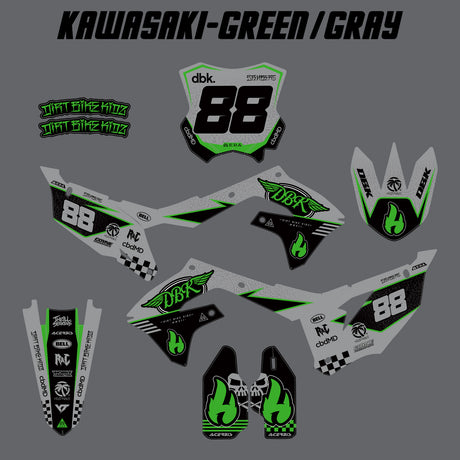 Kawasaki Green/Gray motorcycle decal pieces with number 88 and side plate panels