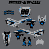 Motorcycle decal set layout in Yamaha Blue/Gray style with number 88 pieces