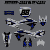 Motorcycle decal set layout in dark blue/gray style with number 88 pieces