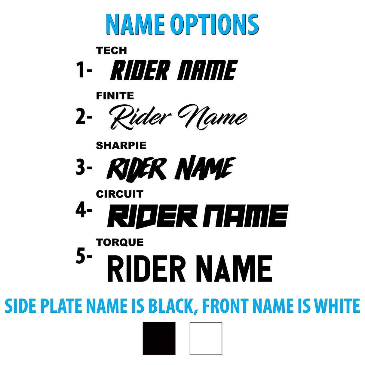 Name-Optionen: Seitenplatte schwarz, Frontname weiß (Aufkleber-Set)