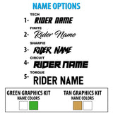 Motorcycle name option chart for rider name and graphics kit naming styles