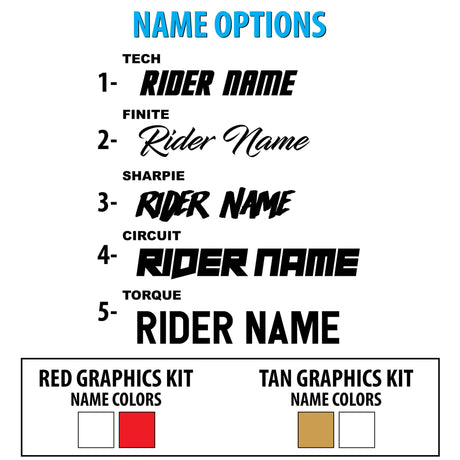 Honda CRF 110/50 Twitch Edition name style options for graphics kit