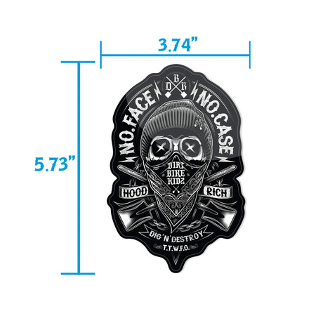 Black/white motorcycle skull face sticker, 3.74" x 5.73"