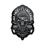 Black/white motorcycle skull face sticker with bandana and crossed ribbons