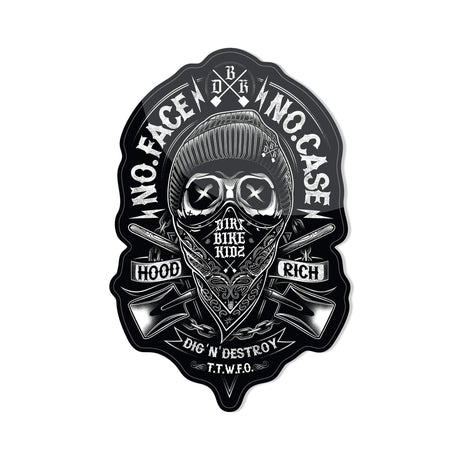 Black/white motorcycle skull face sticker with bandana and crossed ribbons