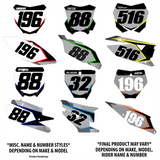 Motorcycle number decal options with 196, 516, 88, 32, 98, and multi-color styles