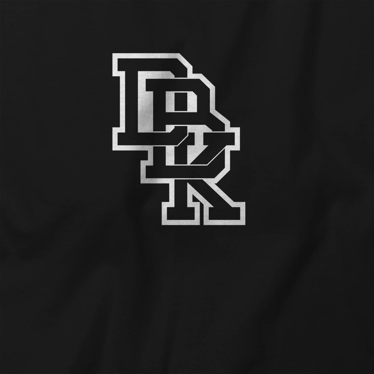 Black T-shirt with close-up of white letter graphic