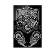 Sheet of motorcycle sticker decals: black shield emblem with two winged wheel icons