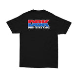 Black tee with large DBK Dirt Bike Kidz graphic on the back